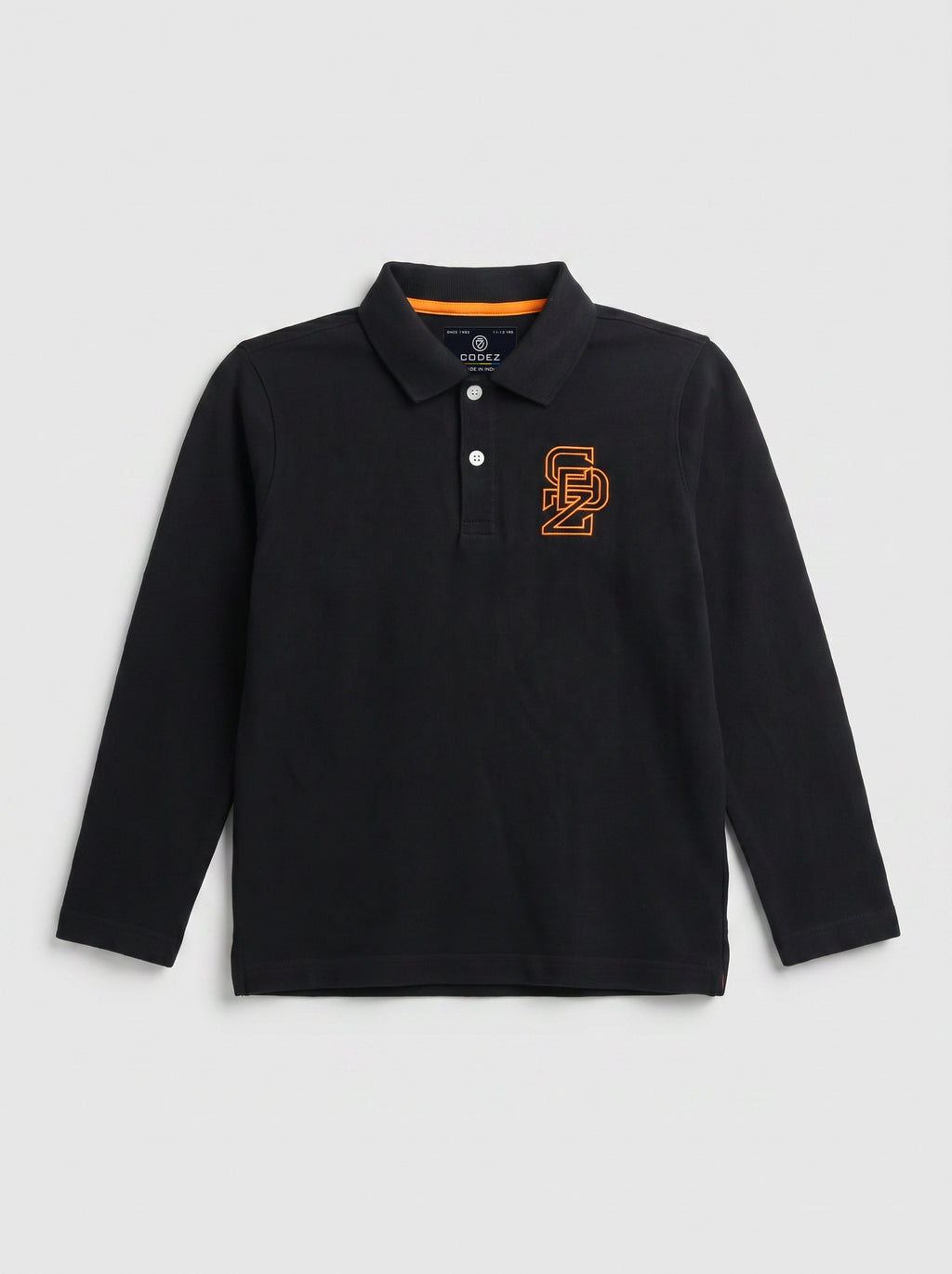 CODEZ Boys Black Regular Fit Full Sleeve Polo T-Shirt