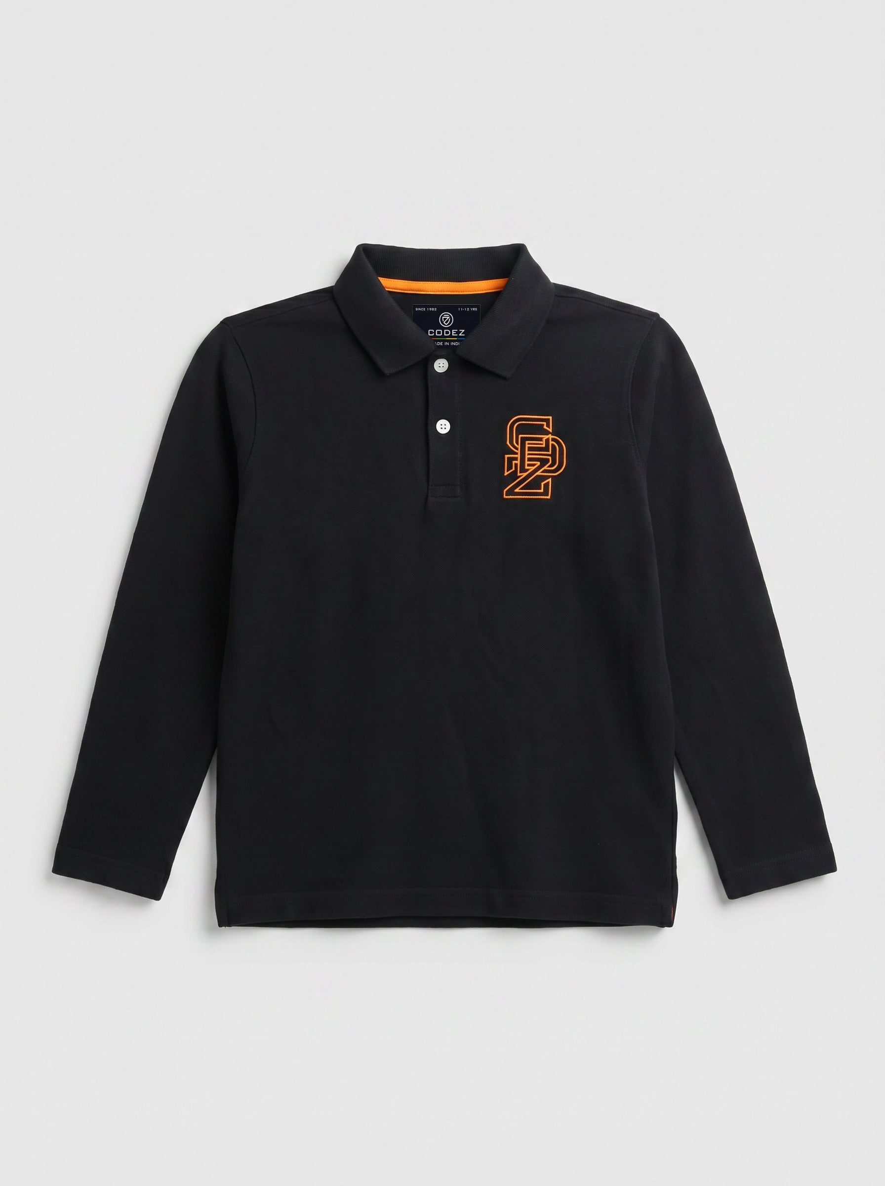 CODEZ Boys Black Regular Fit Full Sleeve Polo T-Shirt