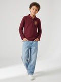 CODEZ Boys Maroon Regular Fit Full Sleeve Polo T-Shirt