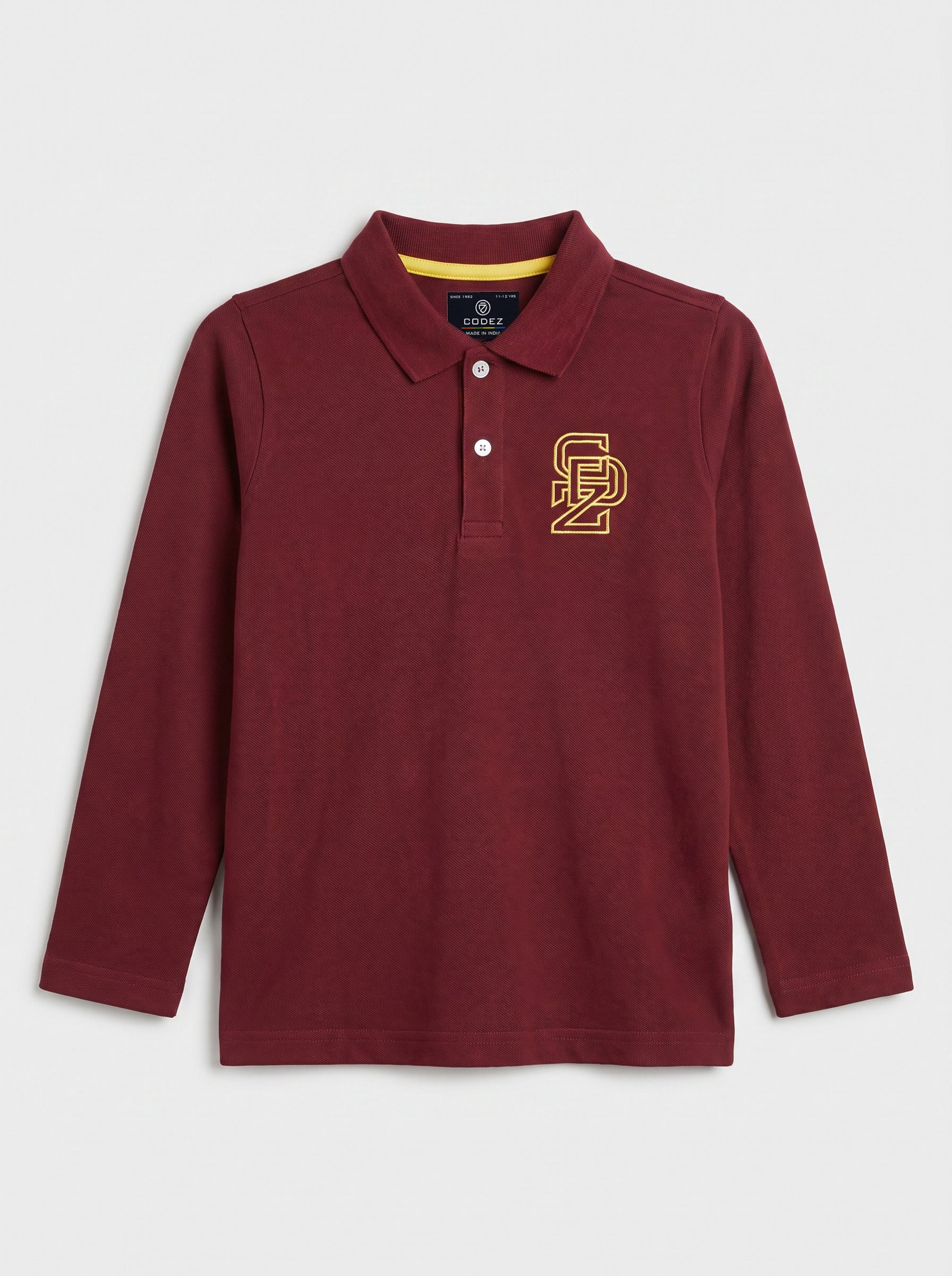 CODEZ Boys Maroon Regular Fit Full Sleeve Polo T-Shirt