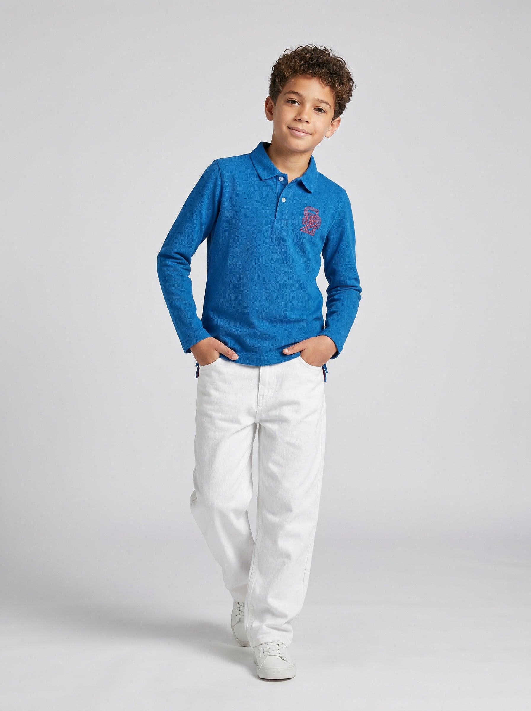 CODEZ Boys Royal Blue Regular Fit Full Sleeve Polo T-Shirt
