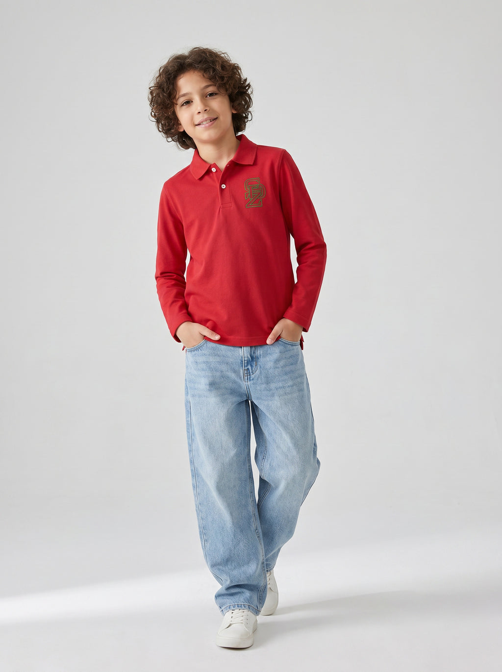 CODEZ Boys Red Regular Fit Full Sleeve Polo T-Shirt