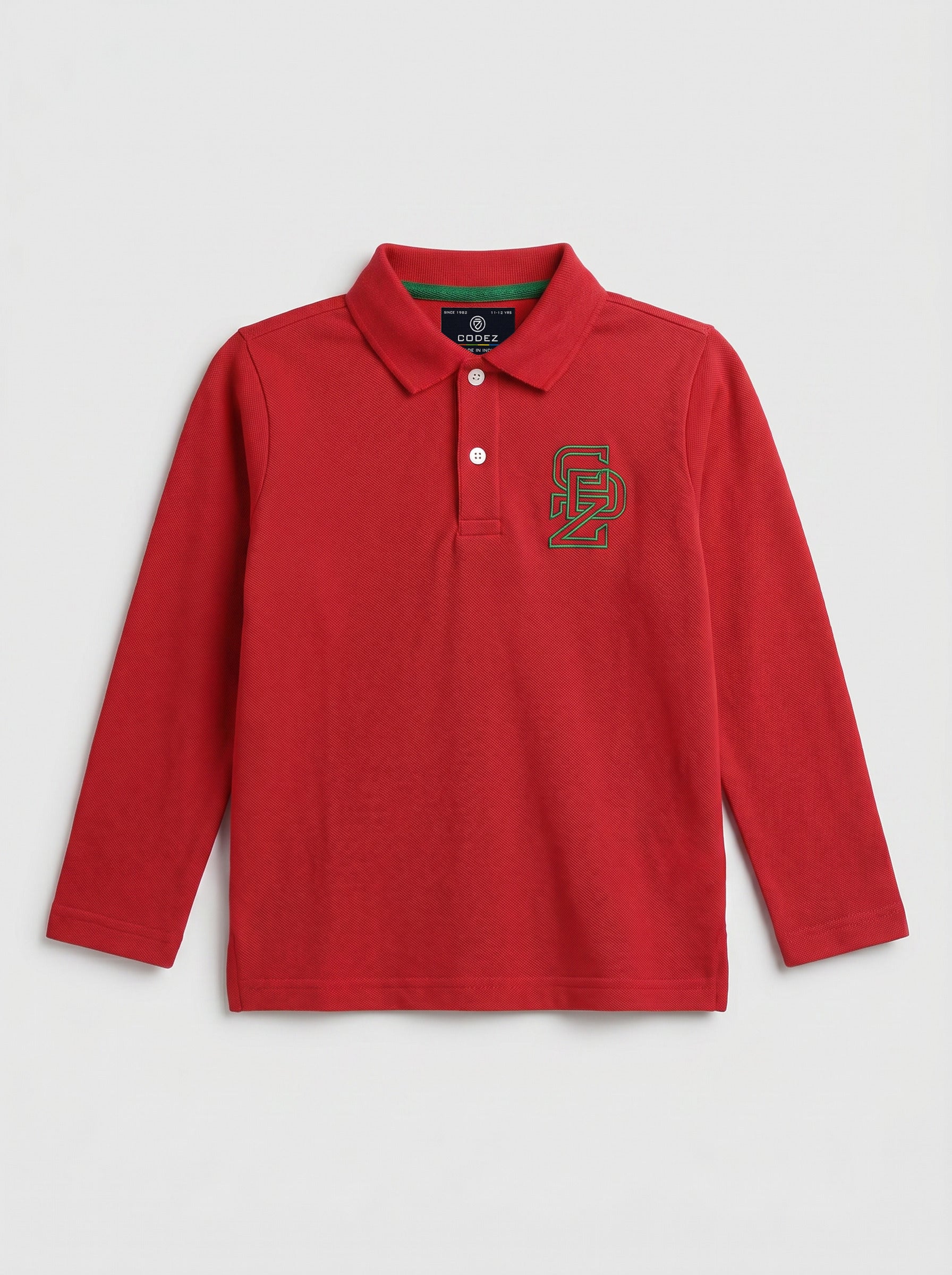CODEZ Boys Red Regular Fit Full Sleeve Polo T-Shirt