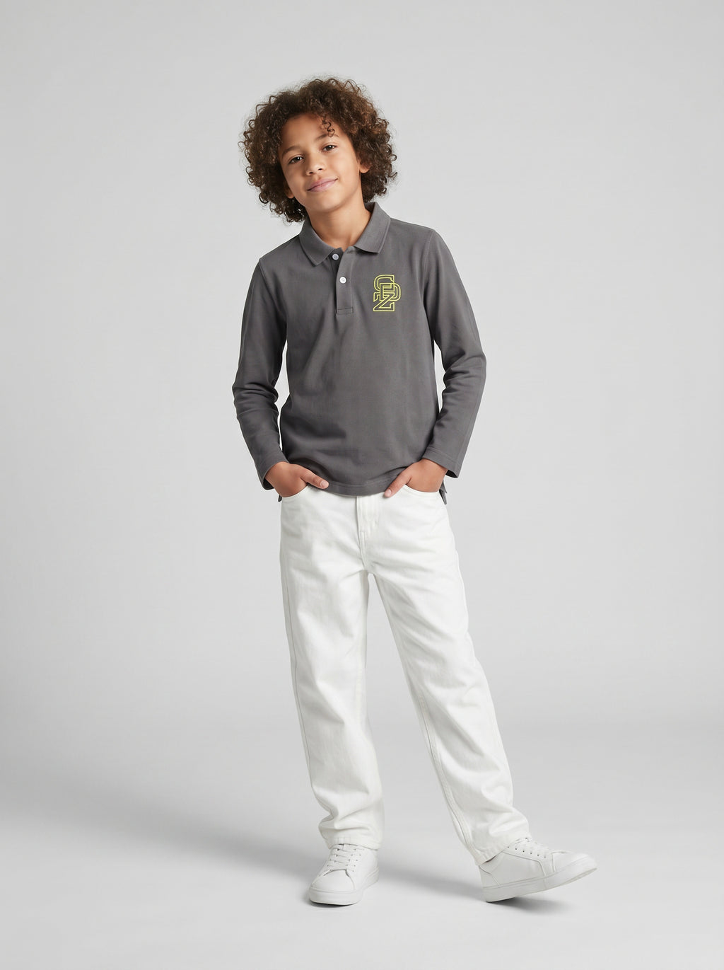 CODEZ Boys Steel Grey Regular Fit Full Sleeve Polo T-Shirt