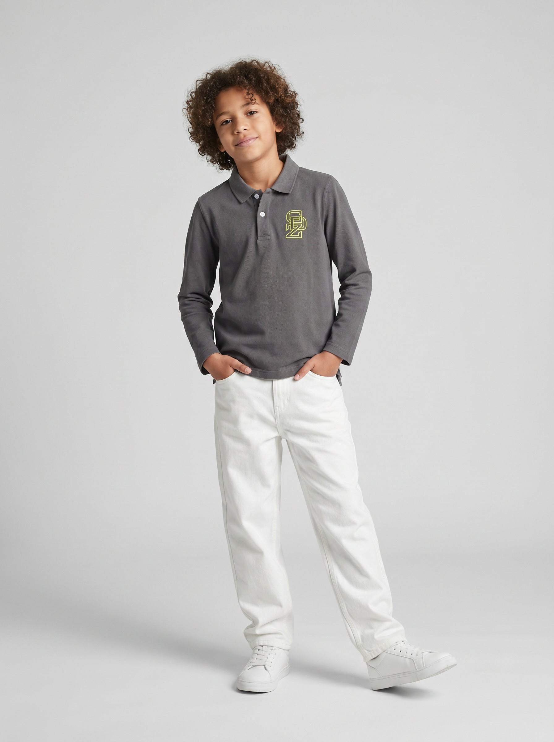 CODEZ Boys Steel Grey Regular Fit Full Sleeve Polo T-Shirt