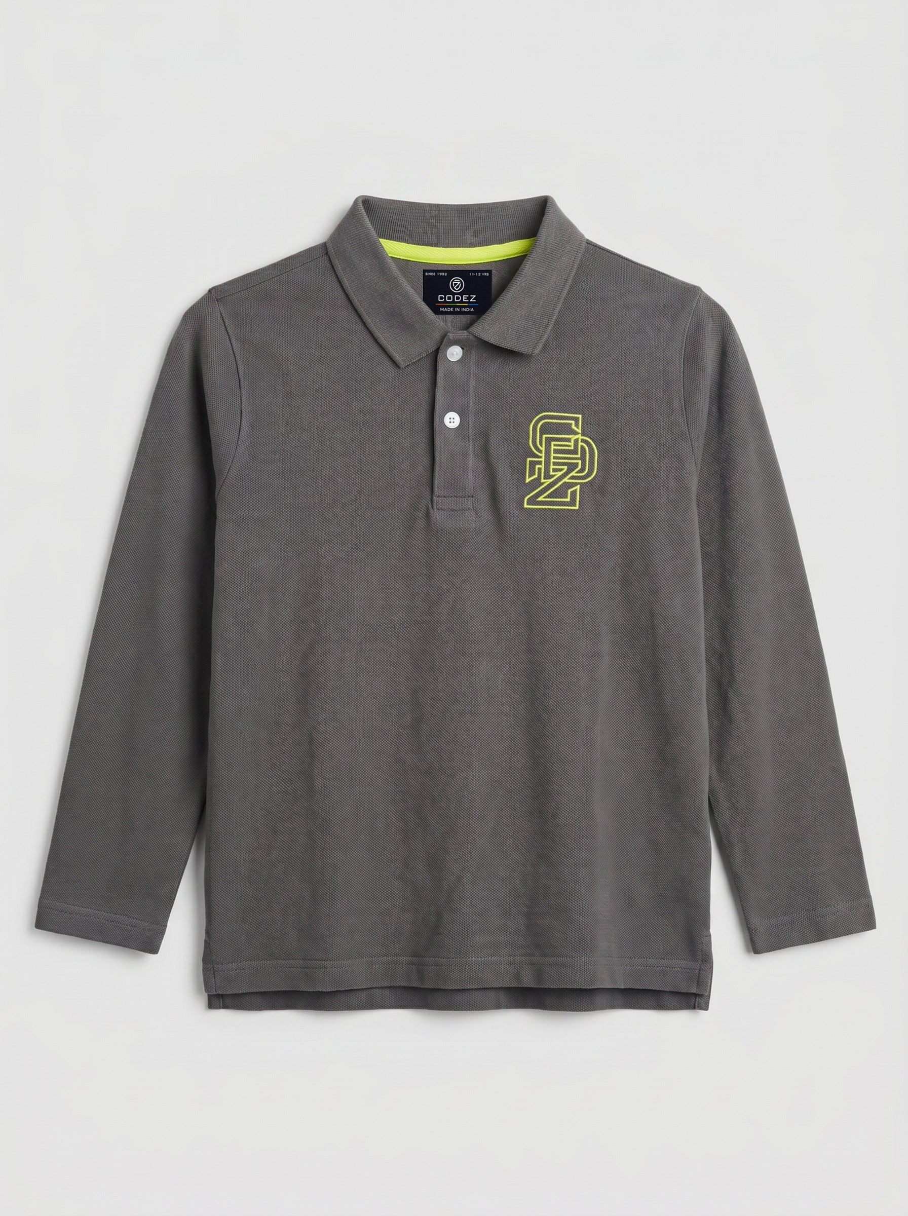 CODEZ Boys Steel Grey Regular Fit Full Sleeve Polo T-Shirt