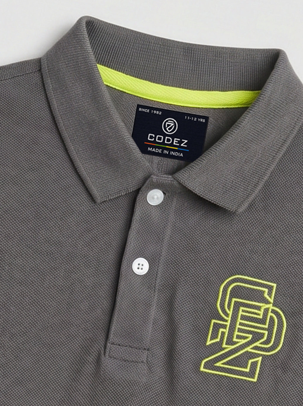 CODEZ Boys Steel Grey Regular Fit Full Sleeve Polo T-Shirt