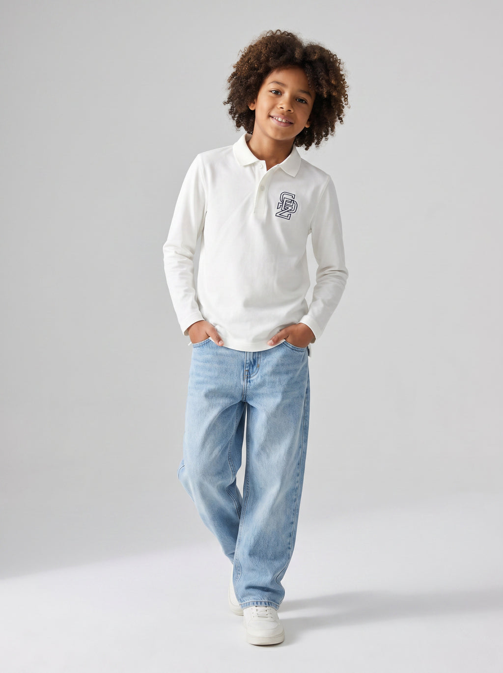 CODEZ Boys White Regular Fit Full Sleeve Polo T-Shirt
