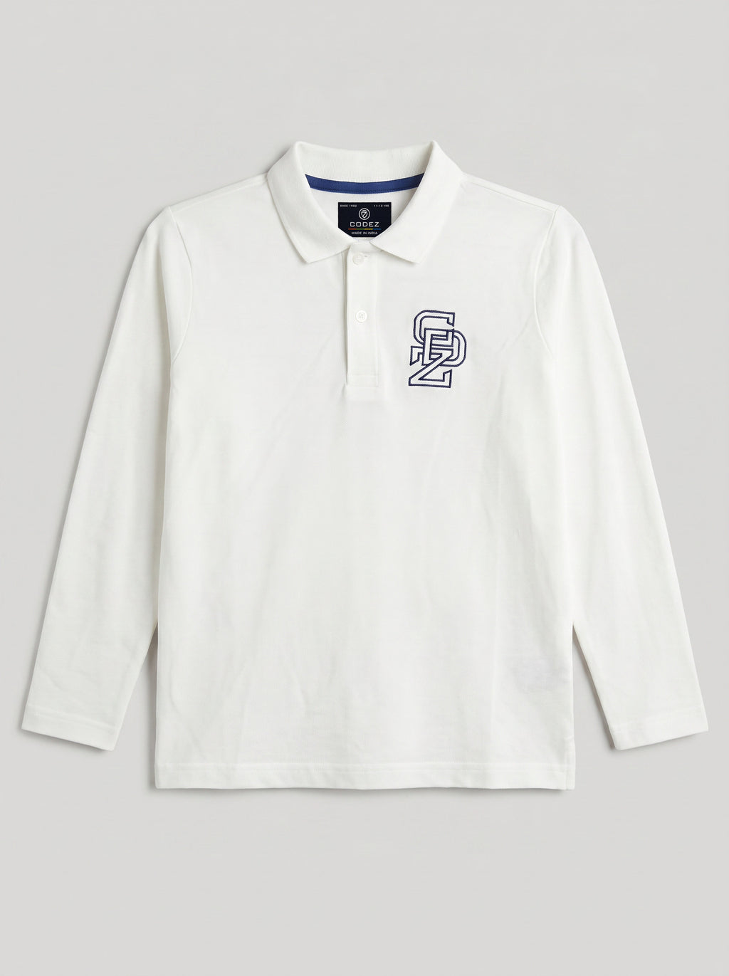 CODEZ Boys White Regular Fit Full Sleeve Polo T-Shirt