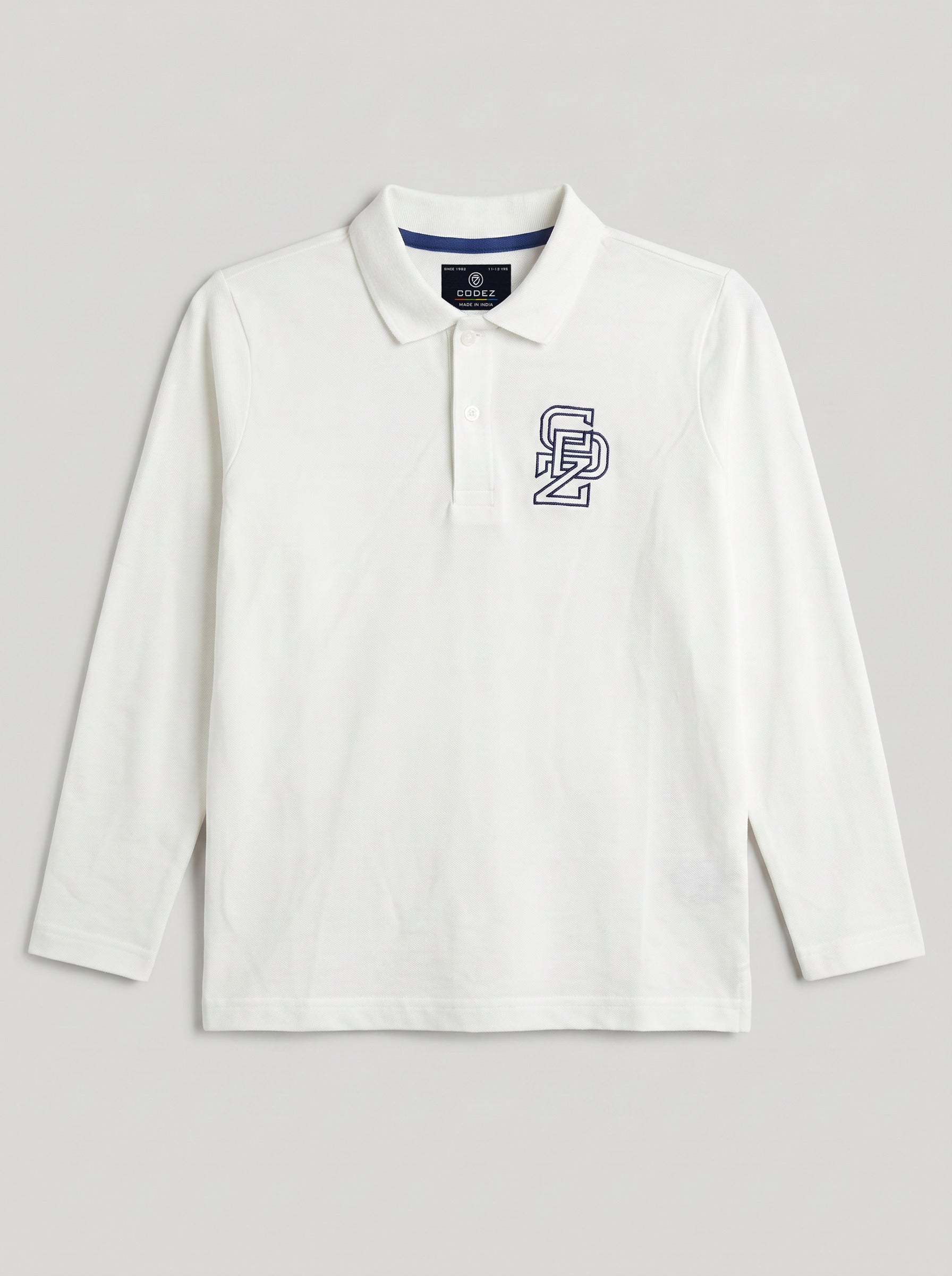 CODEZ Boys White Regular Fit Full Sleeve Polo T-Shirt