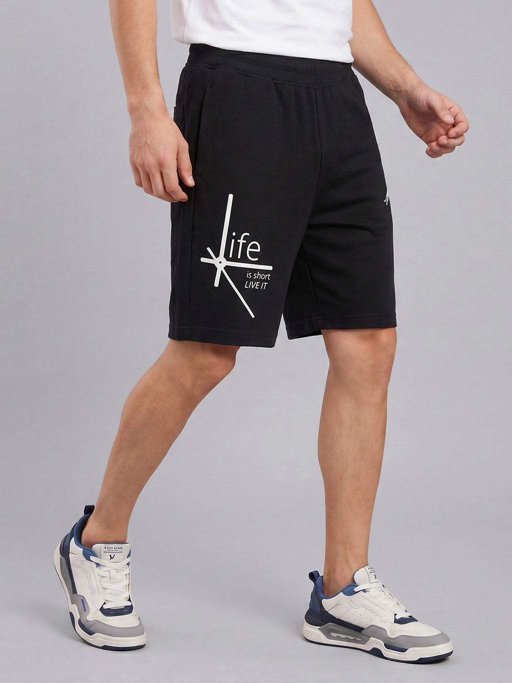 ARDEUR ZEAL IN YOU Men's Black Regular Fit Life Is Short Typography Shorts