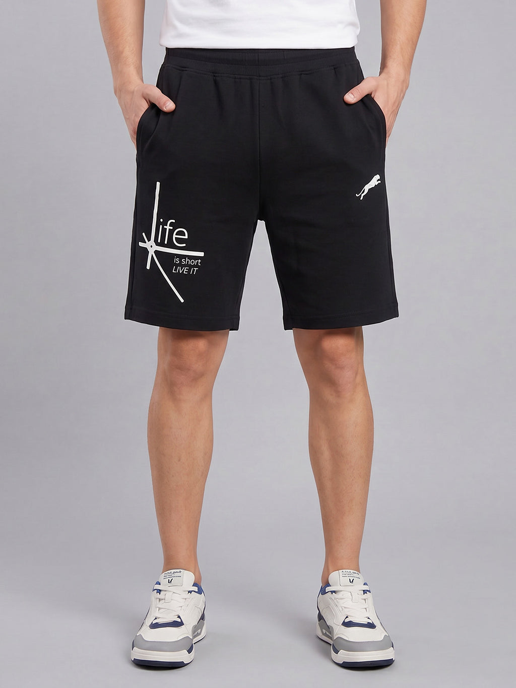 ARDEUR ZEAL IN YOU Men's Black Regular Fit Life Is Short Typography Shorts