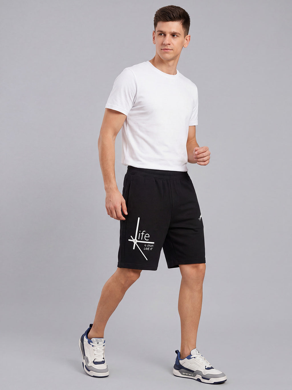 ARDEUR ZEAL IN YOU Men's Black Regular Fit Life Is Short Typography Shorts