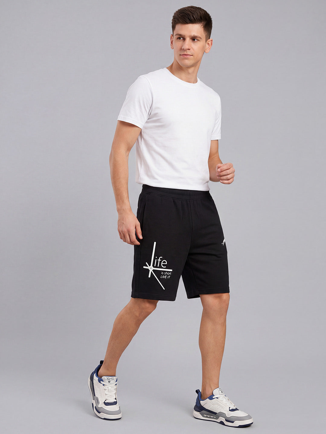 ARDEUR ZEAL IN YOU Men's Black Regular Fit Life Is Short Typography Shorts