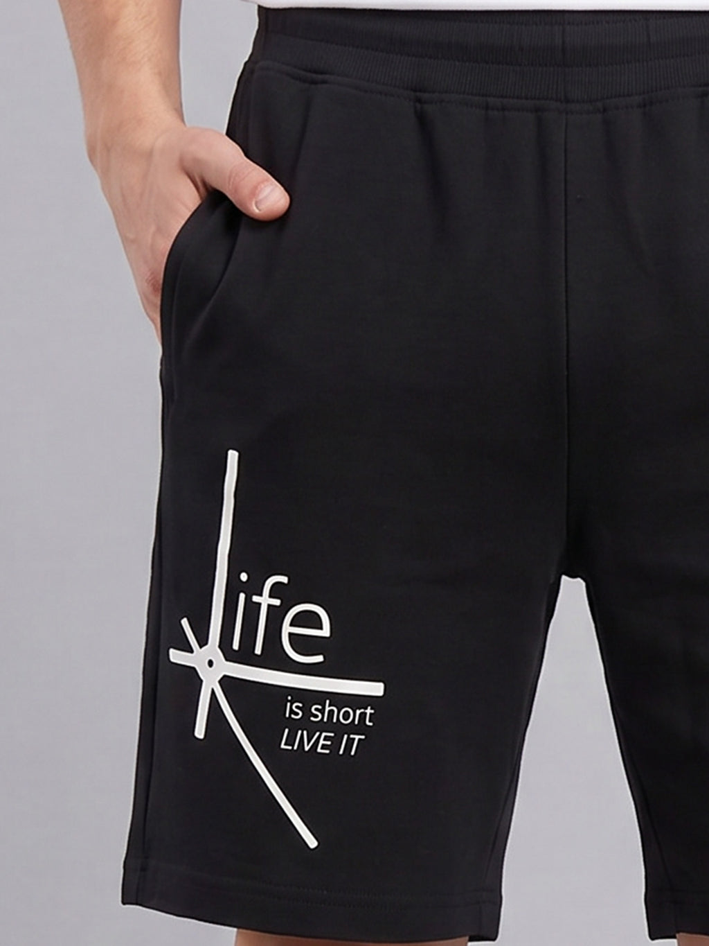 ARDEUR ZEAL IN YOU Men's Black Regular Fit Life Is Short Typography Shorts