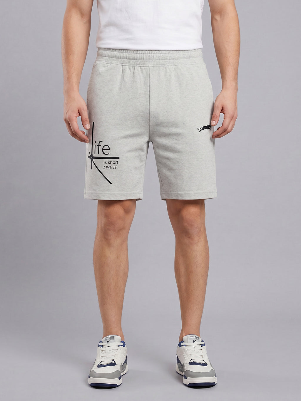 ARDEUR ZEAL IN YOU Men's White Melange Regular Fit Life Is Short Typography Shorts