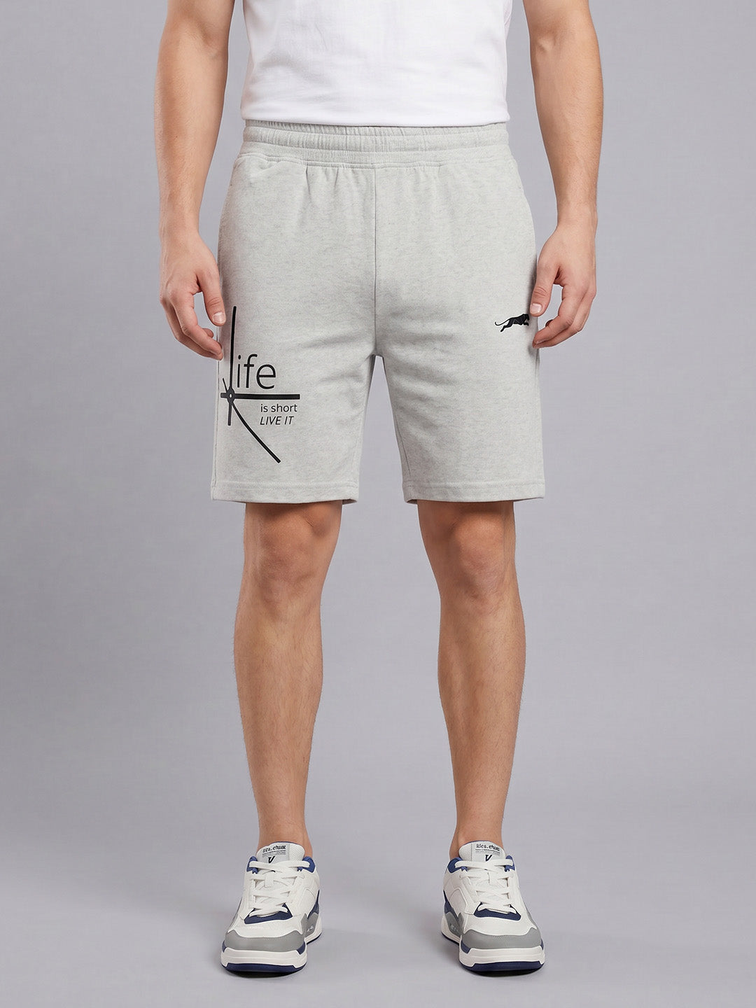 ARDEUR ZEAL IN YOU Men's White Melange Regular Fit Life Is Short Typography Shorts