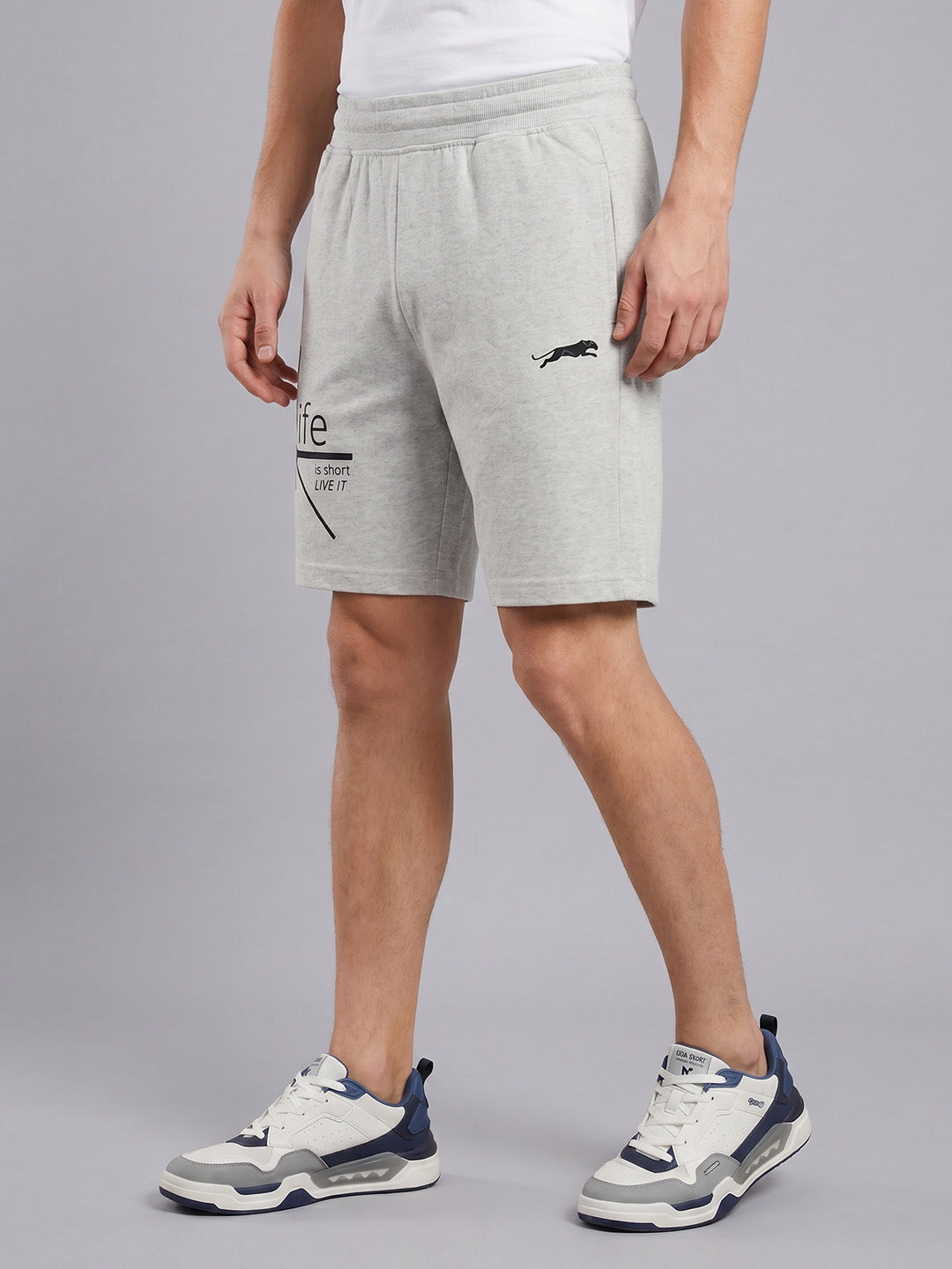 ARDEUR ZEAL IN YOU Men's White Melange Regular Fit Life Is Short Typography Shorts