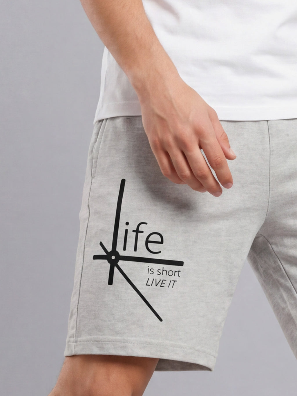ARDEUR ZEAL IN YOU Men's White Melange Regular Fit Life Is Short Typography Shorts