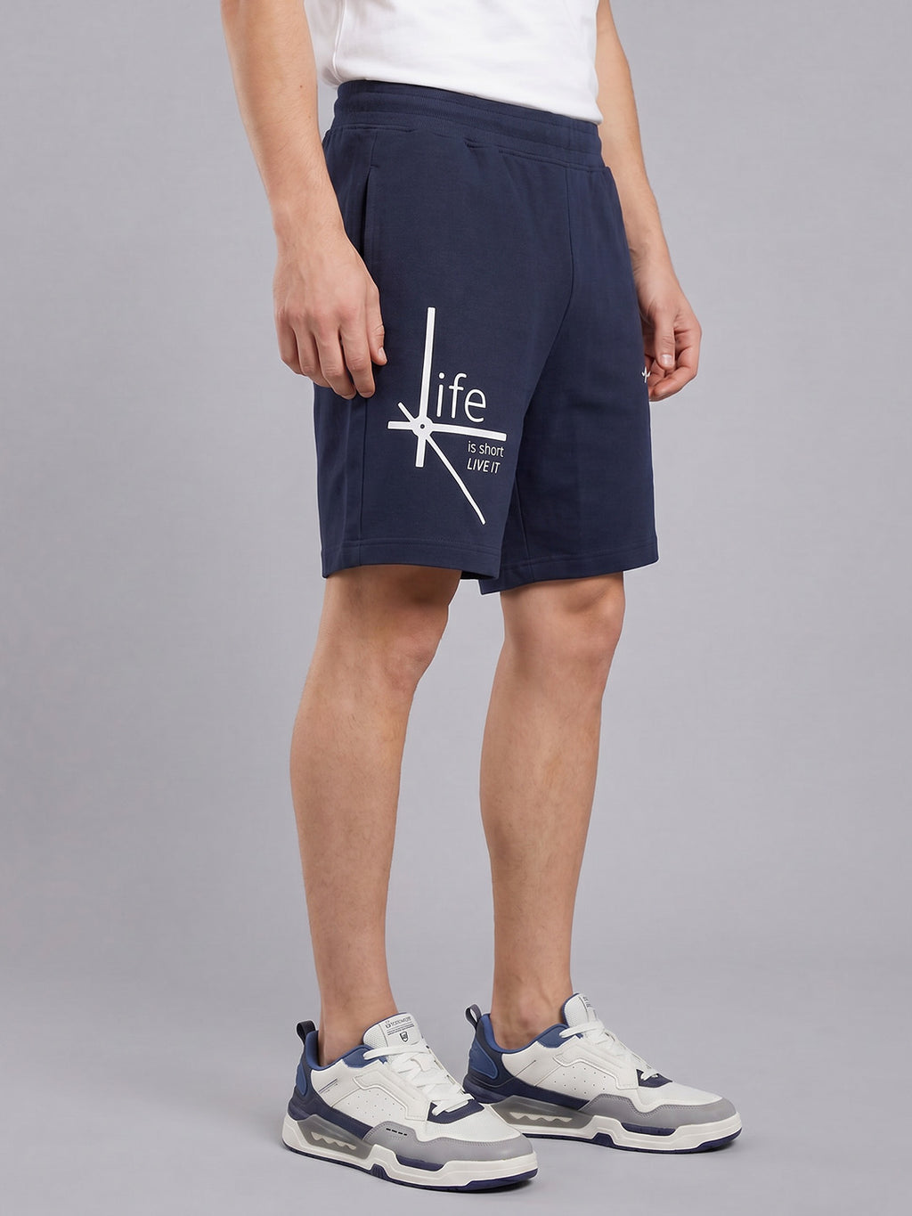 ARDEUR ZEAL IN YOU Men's Navy Regular Fit Life Is Short Typography Shorts