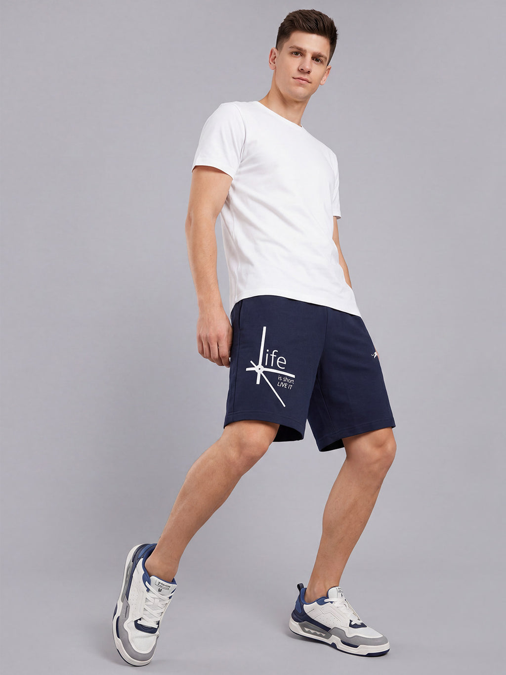 ARDEUR ZEAL IN YOU Men's Navy Regular Fit Life Is Short Typography Shorts