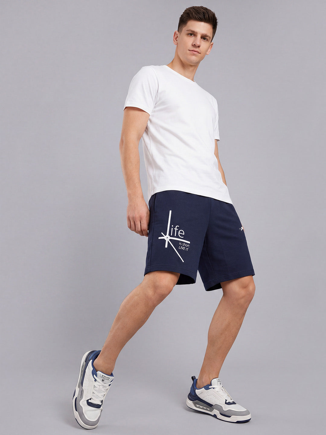 ARDEUR ZEAL IN YOU Men's Navy Regular Fit Life Is Short Typography Shorts