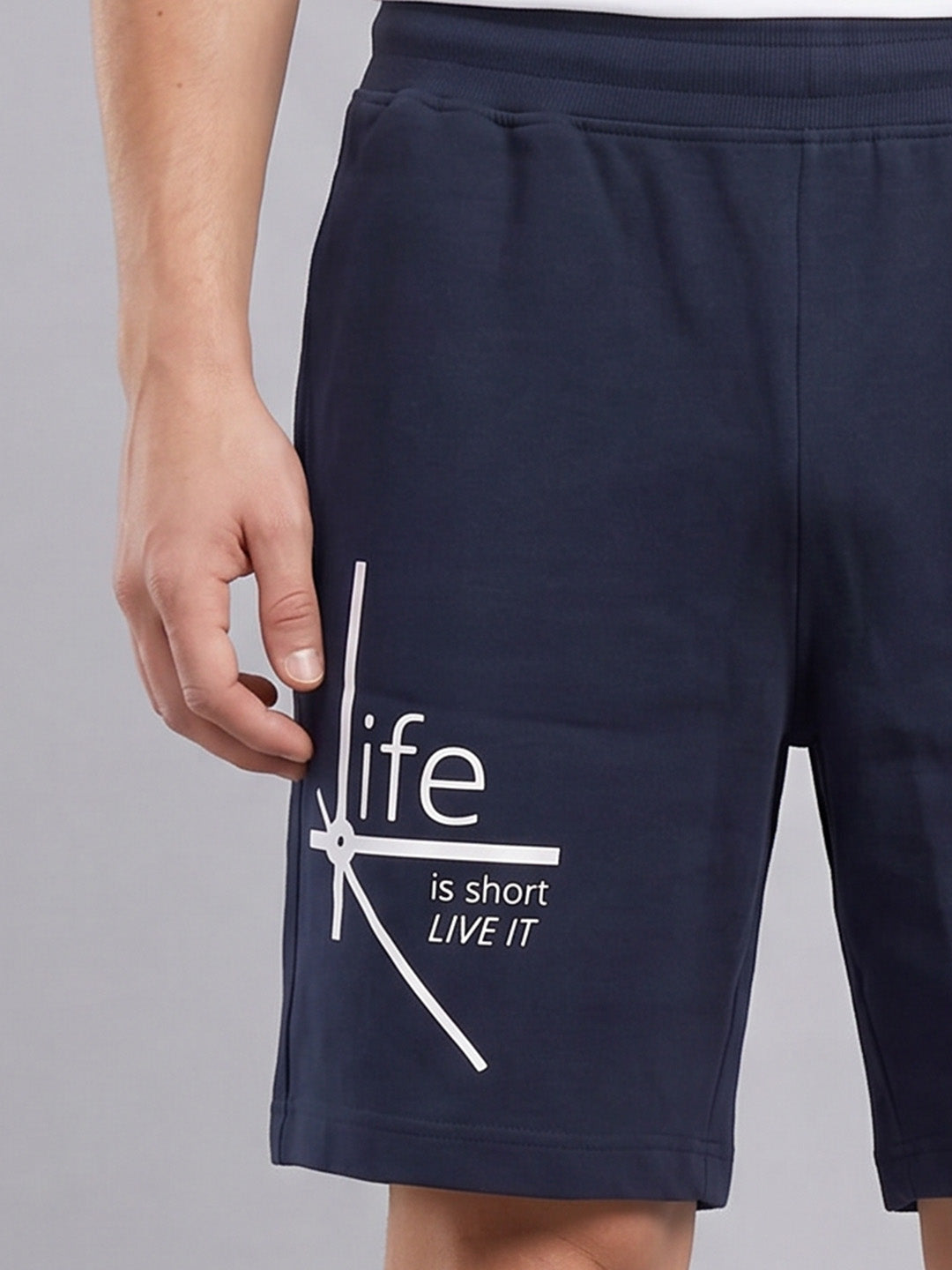 ARDEUR ZEAL IN YOU Men's Navy Regular Fit Life Is Short Typography Shorts
