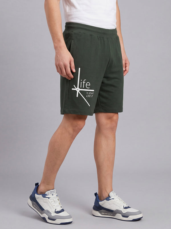 ARDEUR ZEAL IN YOU Men's Olive Regular Fit Life Is Short Typography Shorts