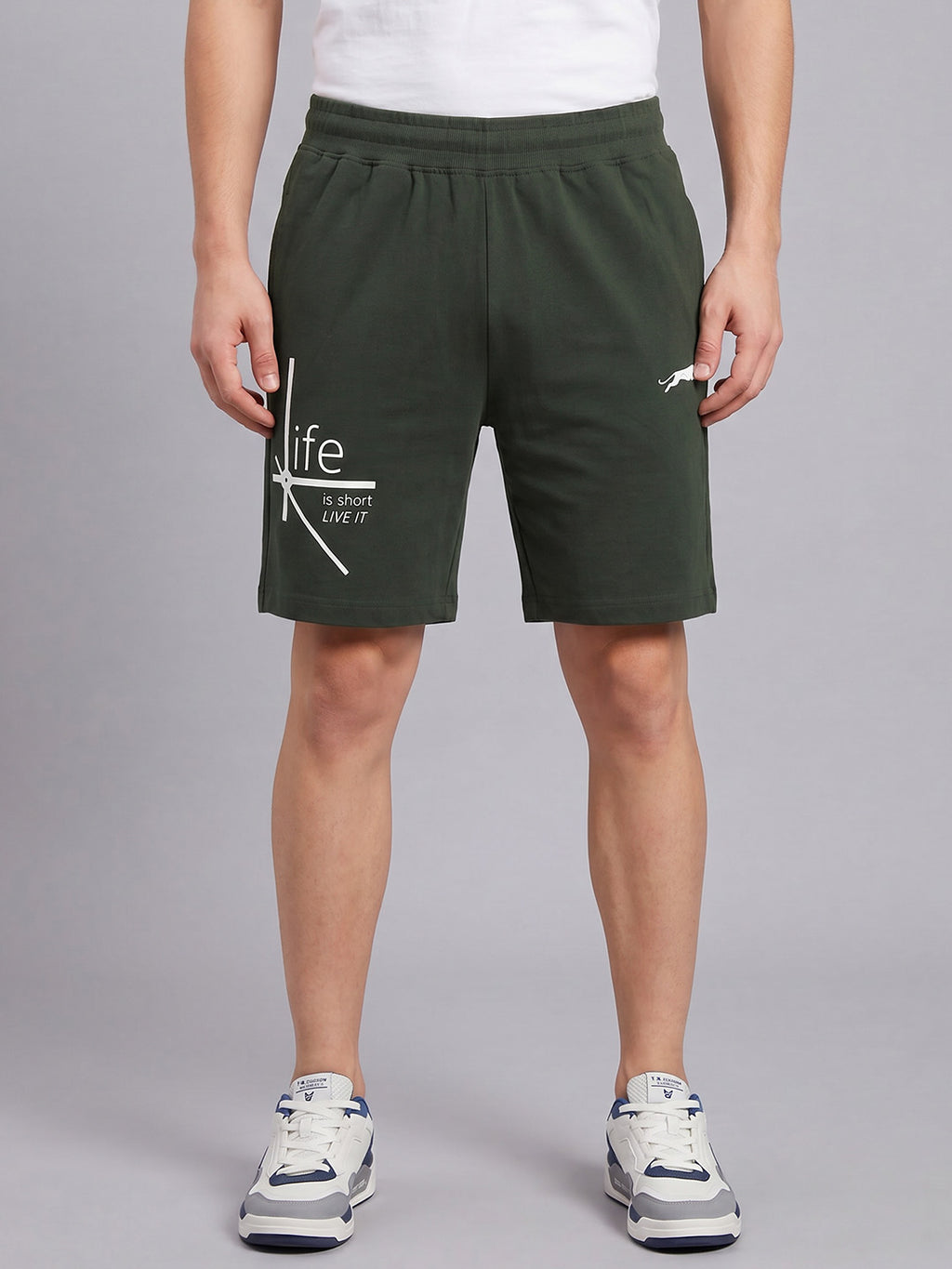 ARDEUR ZEAL IN YOU Men's Olive Regular Fit Life Is Short Typography Shorts