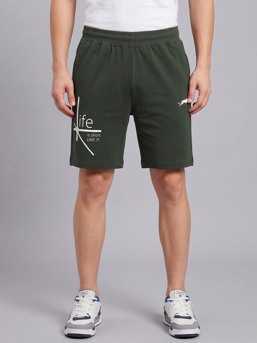 ARDEUR ZEAL IN YOU Men's Olive Regular Fit Life Is Short Typography Shorts