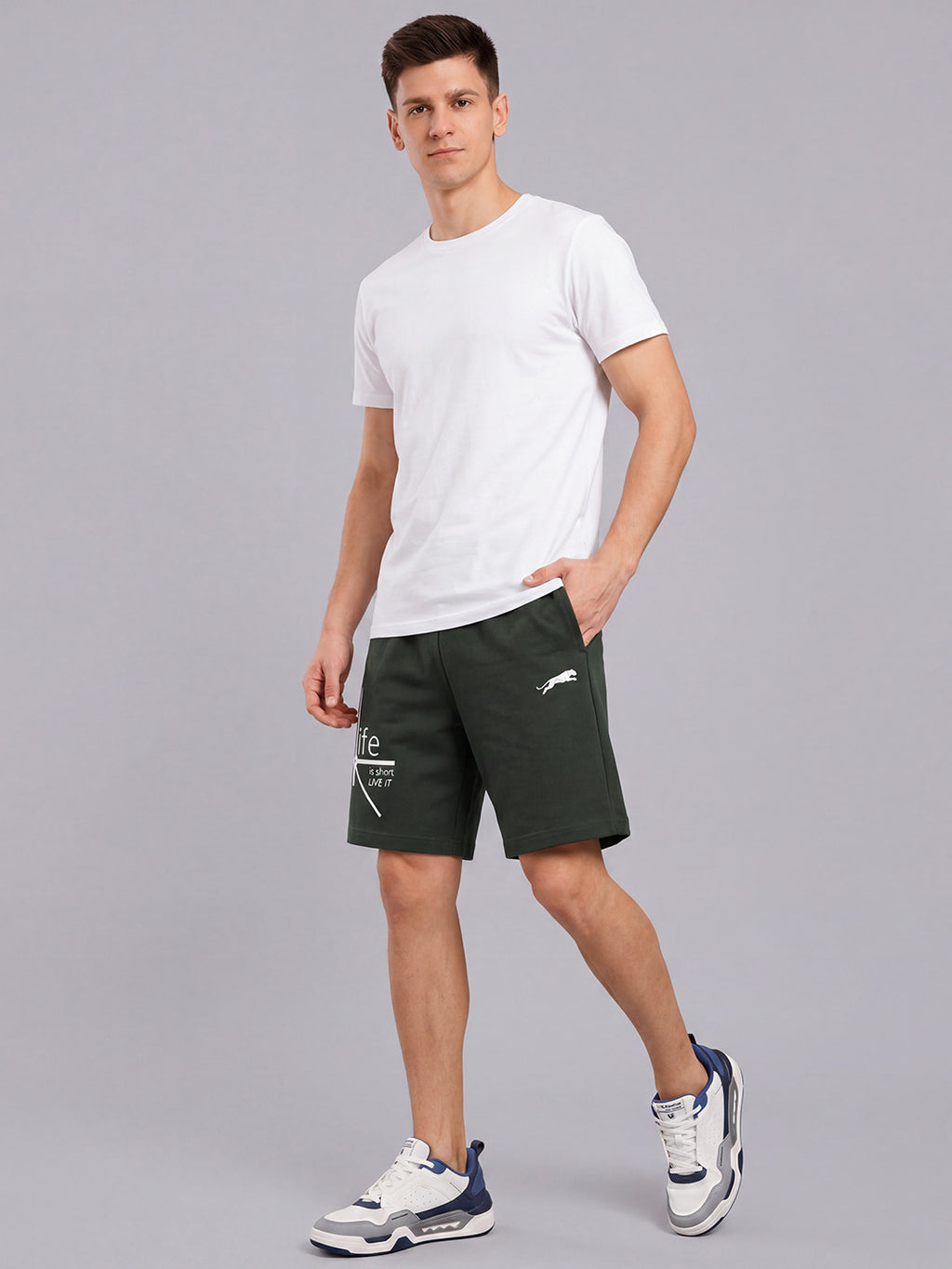 ARDEUR ZEAL IN YOU Men's Olive Regular Fit Life Is Short Typography Shorts