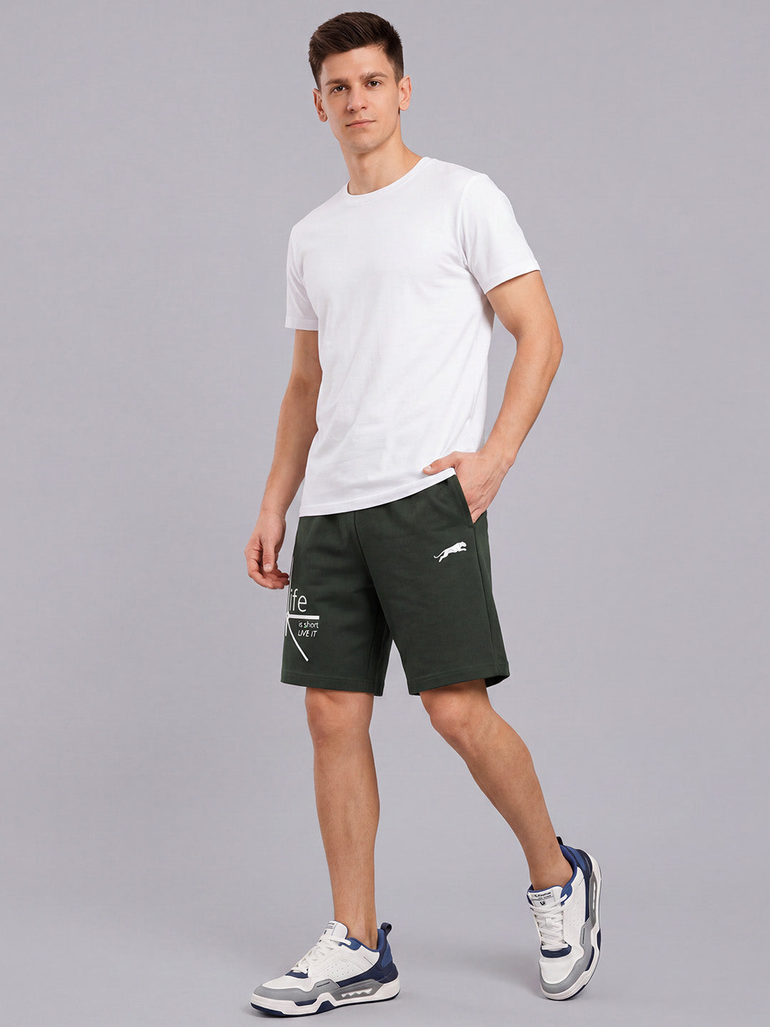 ARDEUR ZEAL IN YOU Men's Olive Regular Fit Life Is Short Typography Shorts
