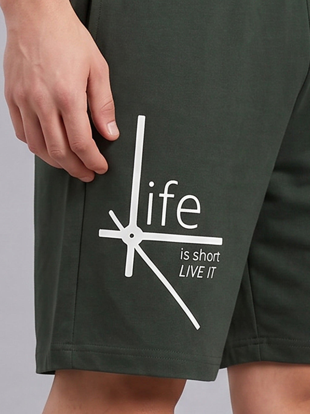 ARDEUR ZEAL IN YOU Men's Olive Regular Fit Life Is Short Typography Shorts