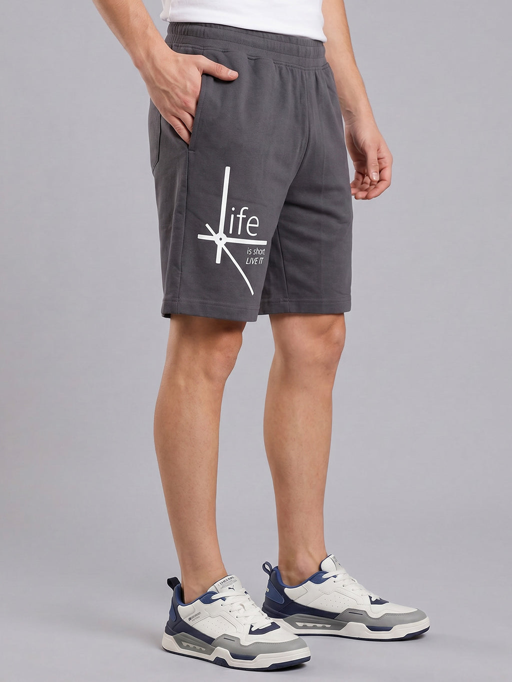 ARDEUR ZEAL IN YOU Men's Steel Grey Regular Fit Life Is Short Typography Shorts
