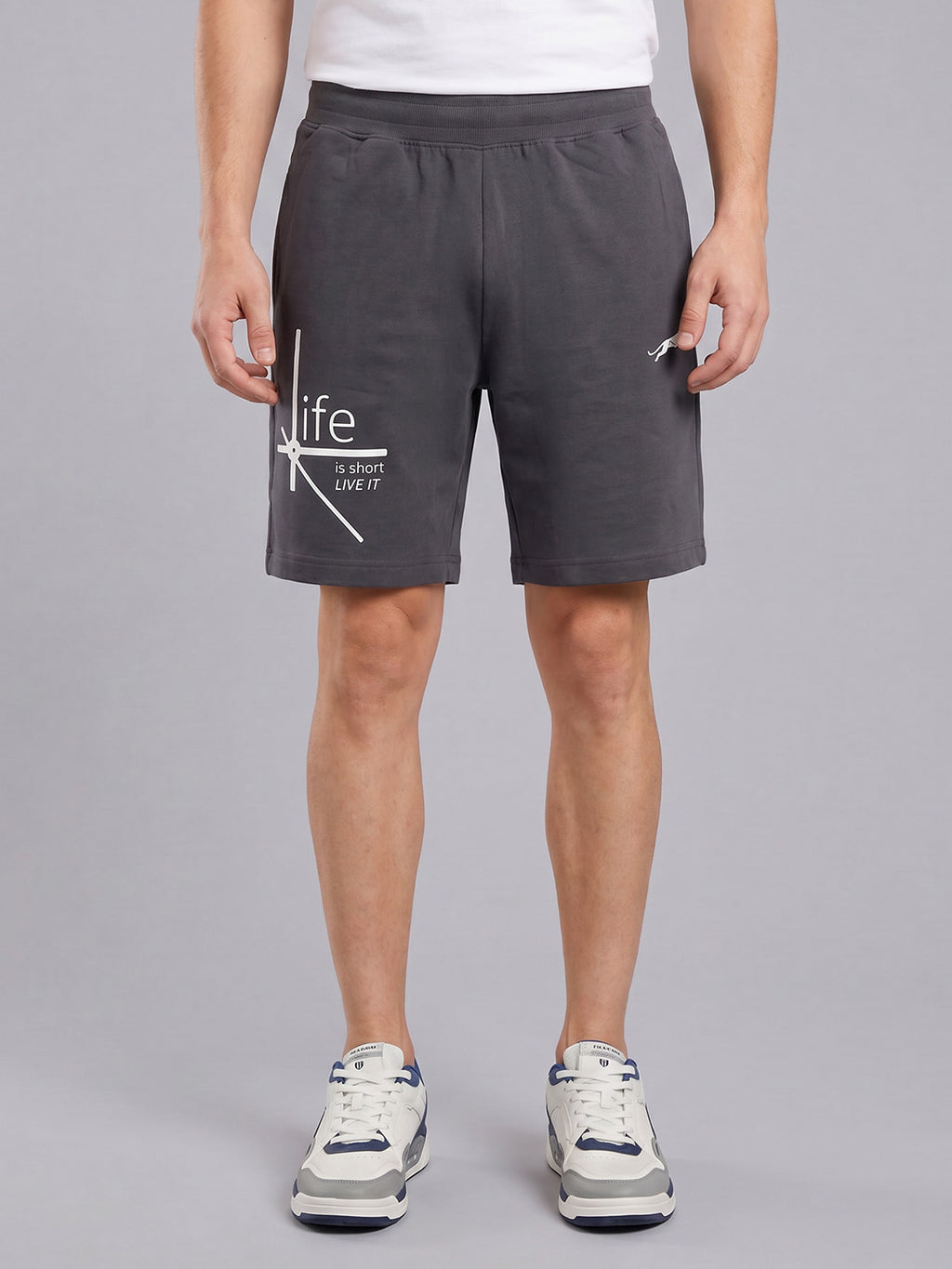 ARDEUR ZEAL IN YOU Men's Steel Grey Regular Fit Life Is Short Typography Shorts