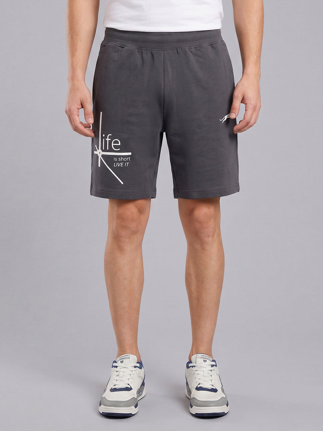 ARDEUR ZEAL IN YOU Men's Steel Grey Regular Fit Life Is Short Typography Shorts