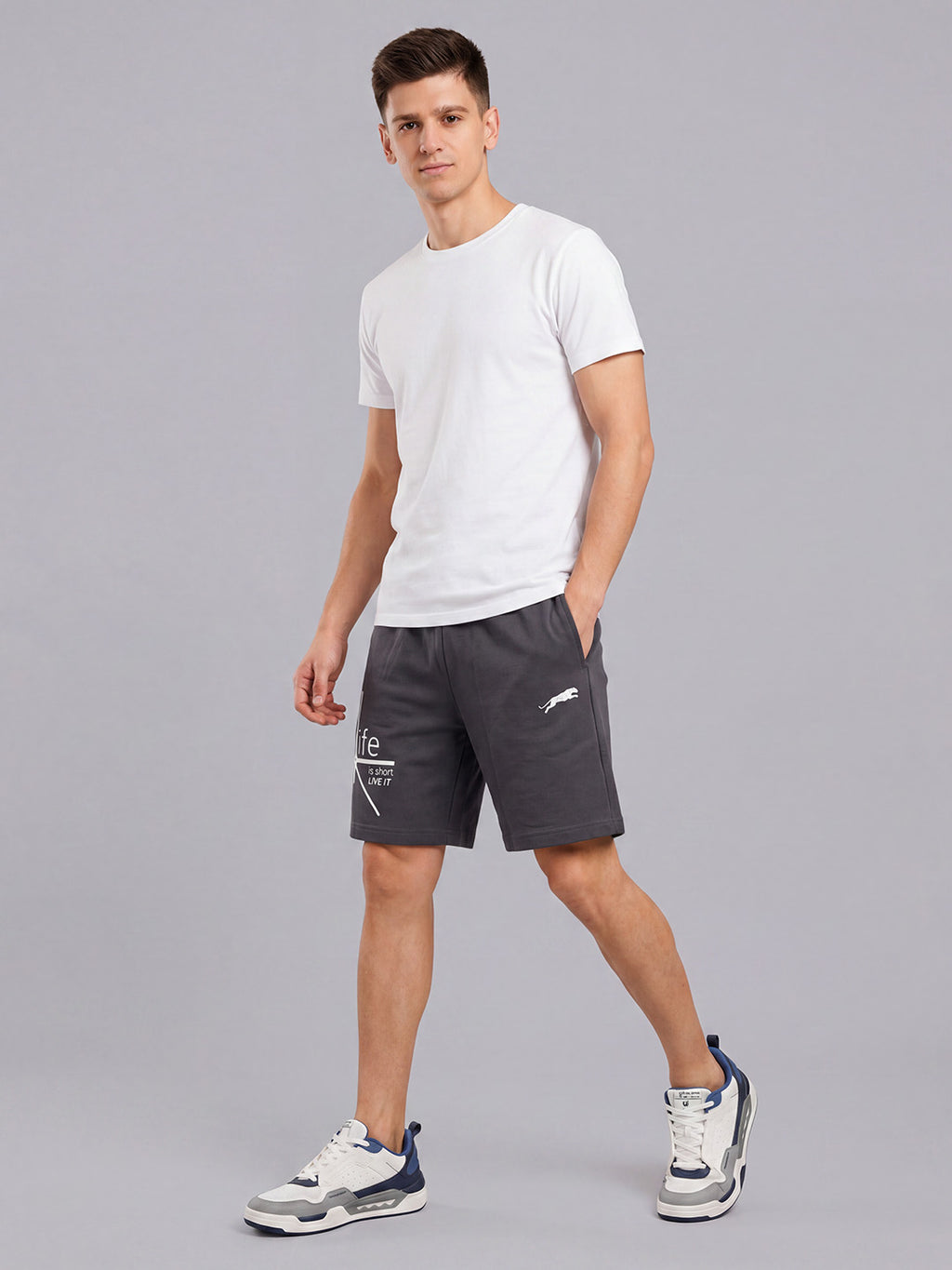 ARDEUR ZEAL IN YOU Men's Steel Grey Regular Fit Life Is Short Typography Shorts