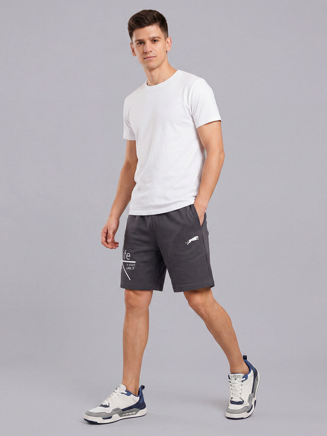 ARDEUR ZEAL IN YOU Men's Steel Grey Regular Fit Life Is Short Typography Shorts