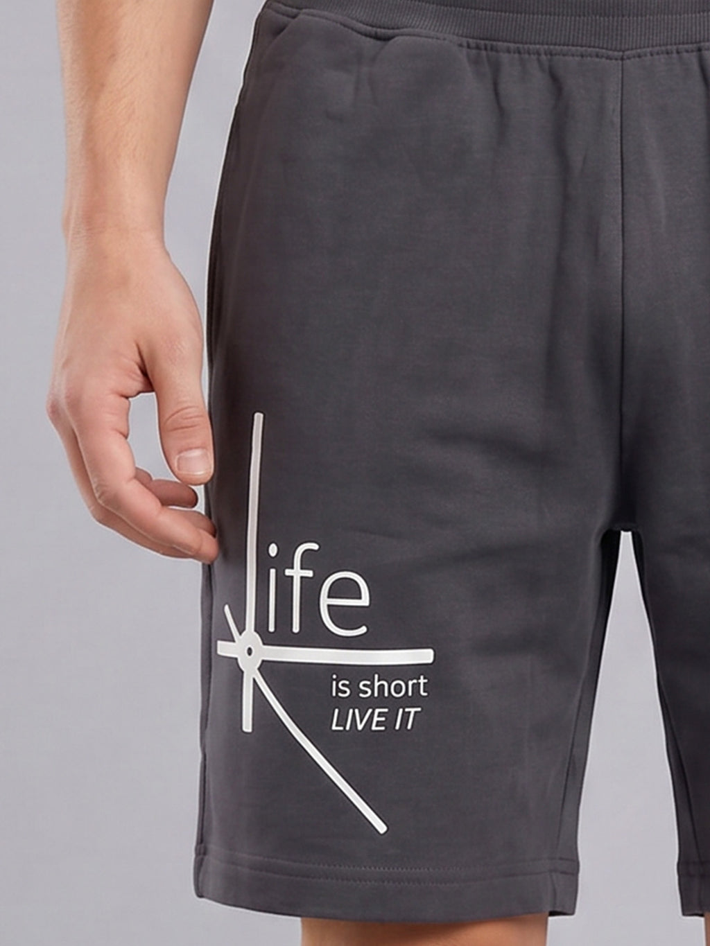 ARDEUR ZEAL IN YOU Men's Steel Grey Regular Fit Life Is Short Typography Shorts