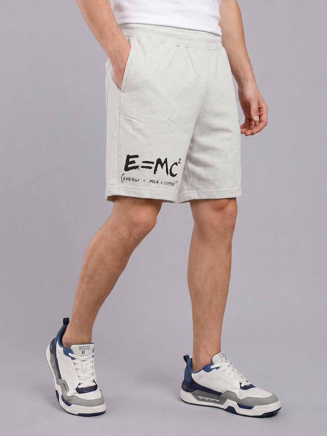 ARDEUR ZEAL IN YOU Men's White Melange Regular Fit Energy Formula Typography Shorts