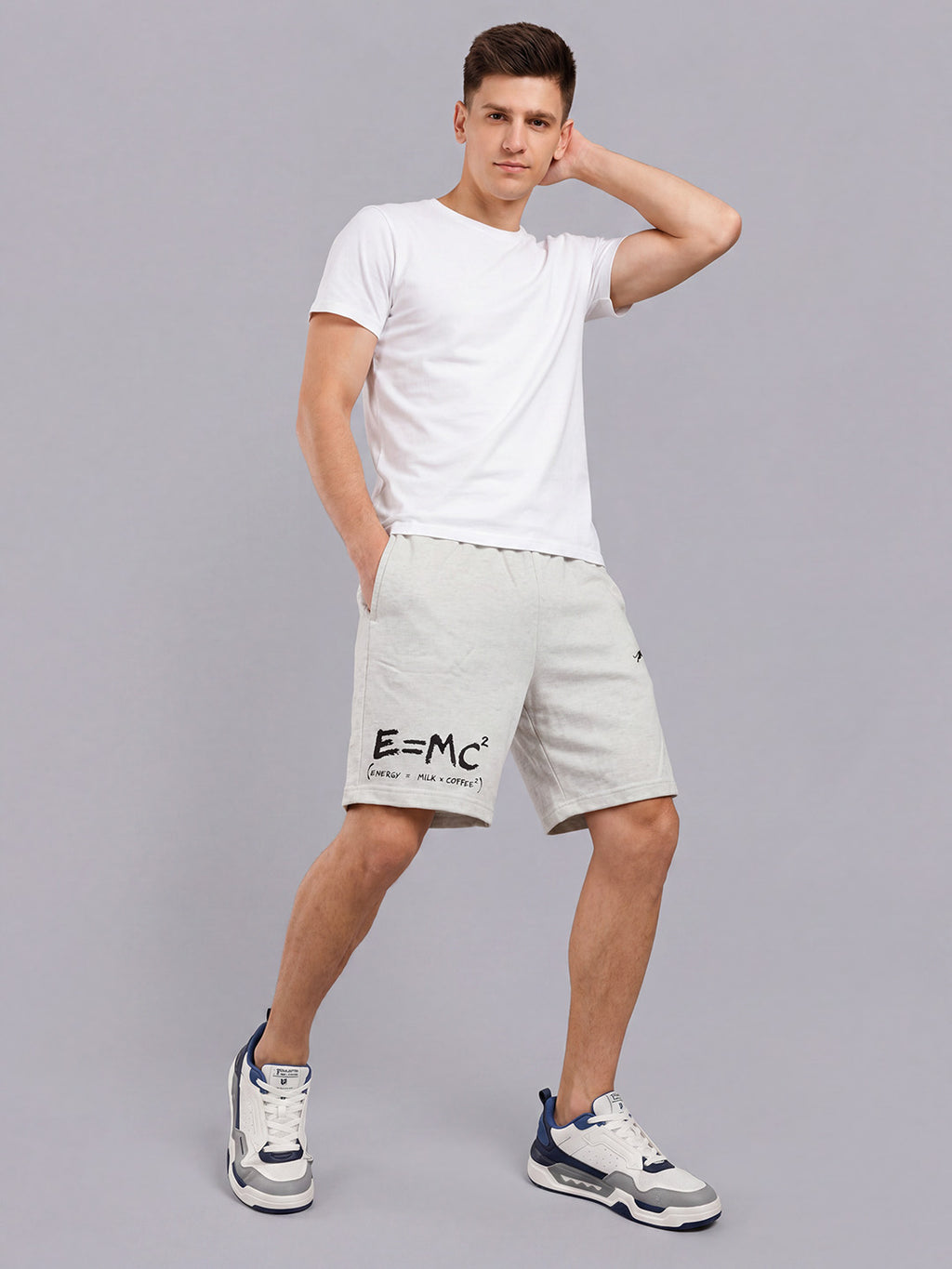 ARDEUR ZEAL IN YOU Men's White Melange Regular Fit Energy Formula Typography Shorts