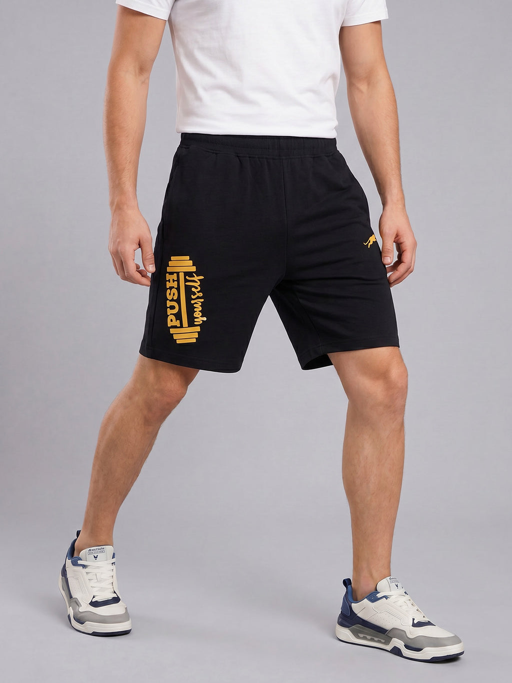 ARDEUR ZEAL IN YOU Men's Black Regular Fit Push Yourself Dumbbell Typography Shorts
