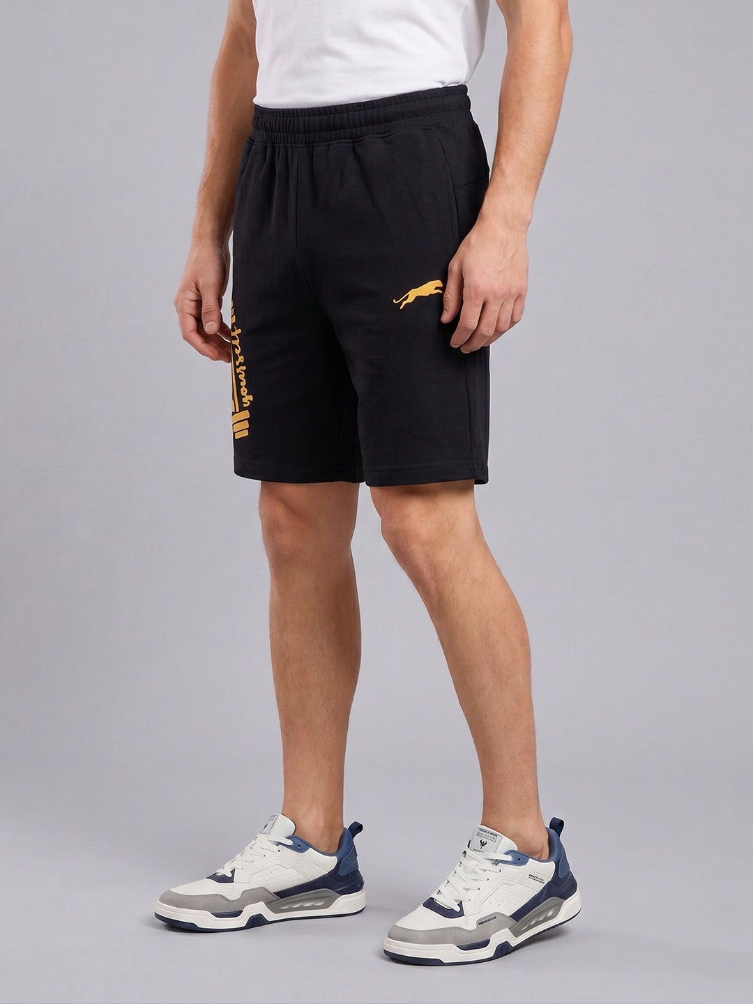 ARDEUR ZEAL IN YOU Men's Black Regular Fit Push Yourself Dumbbell Typography Shorts