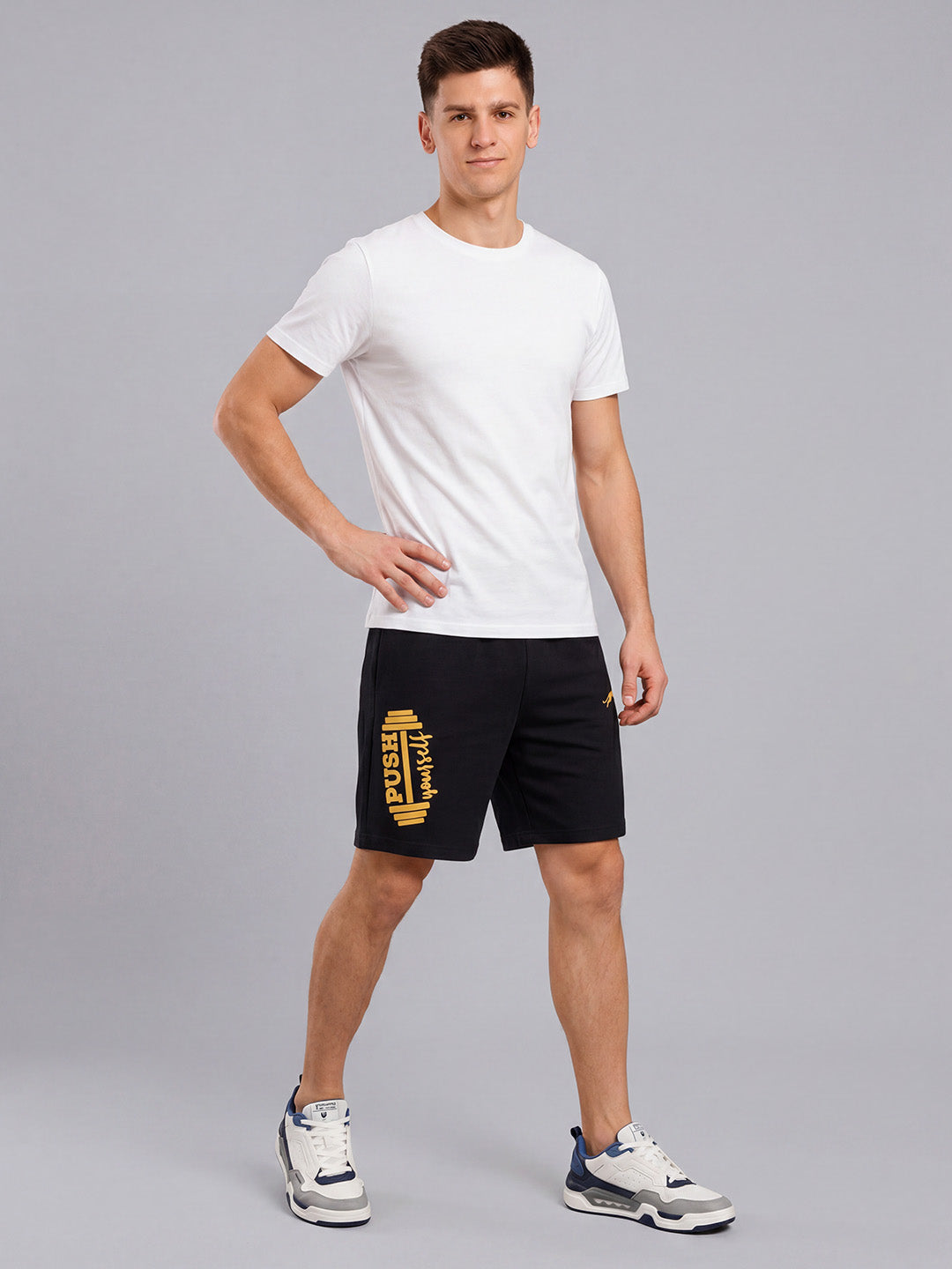 ARDEUR ZEAL IN YOU Men's Black Regular Fit Push Yourself Dumbbell Typography Shorts