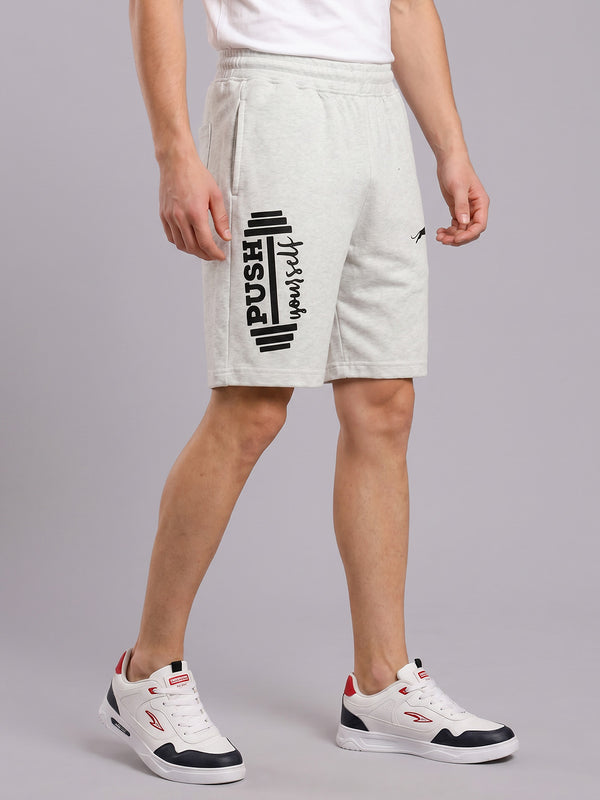 ARDEUR ZEAL IN YOU Men's White Melange Regular Fit Push Yourself Dumbbell Typography Shorts