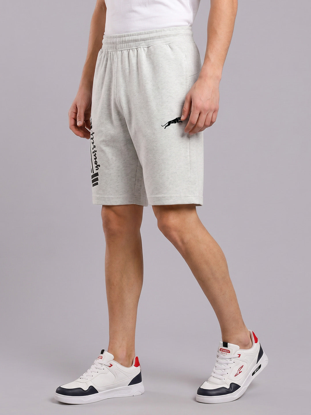 ARDEUR ZEAL IN YOU Men's White Melange Regular Fit Push Yourself Dumbbell Typography Shorts
