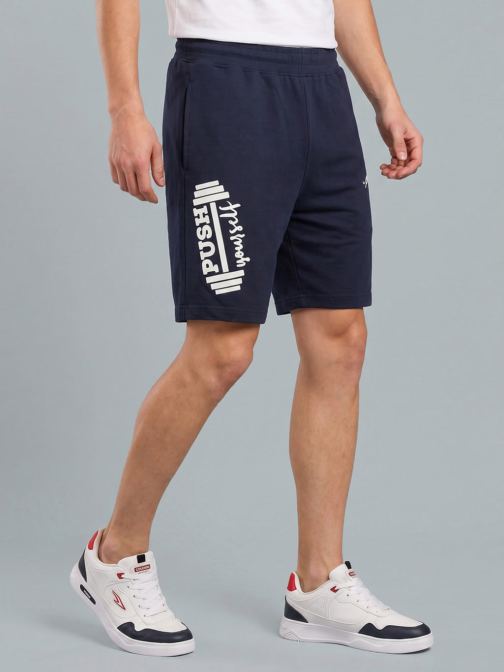 ARDEUR ZEAL IN YOU Men's Navy Regular Fit Push Yourself Dumbbell Typography Shorts