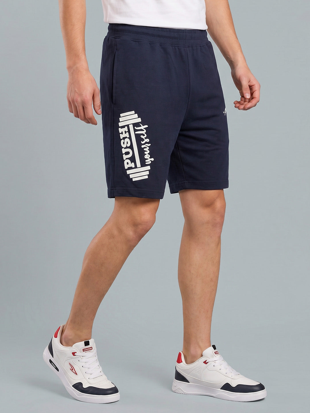 ARDEUR ZEAL IN YOU Men's Navy Regular Fit Push Yourself Dumbbell Typography Shorts