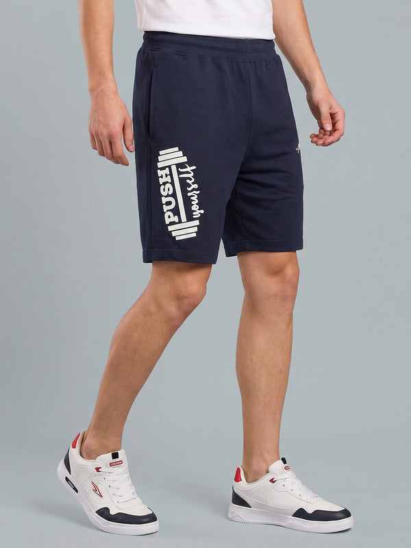 ARDEUR ZEAL IN YOU Men's Navy Regular Fit Push Yourself Dumbbell Typography Shorts