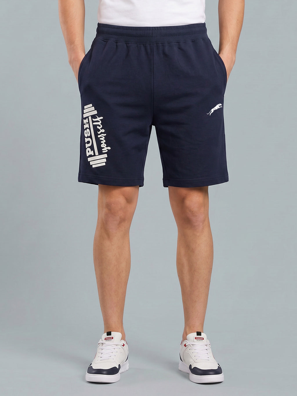 ARDEUR ZEAL IN YOU Men's Navy Regular Fit Push Yourself Dumbbell Typography Shorts
